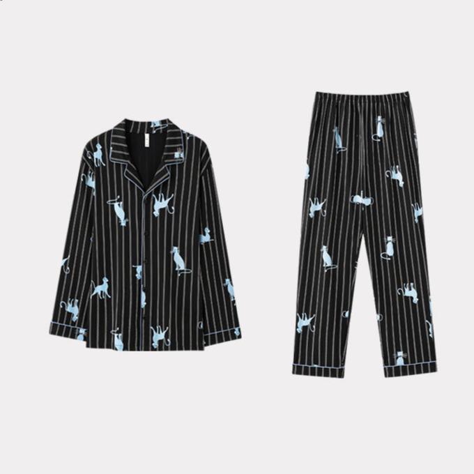 Cat Pattern Matching Couples Pajamas - Premium Cotton