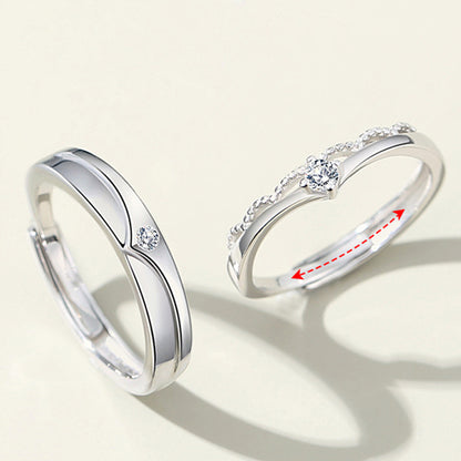 Matching Crown Rings Set Silver Adjustable Size