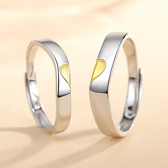 Custom Engraved Half Heart Wedding Bands for 2