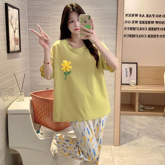 Short-Sleeve Pullover Loungewear PJs Set 100% Cotton