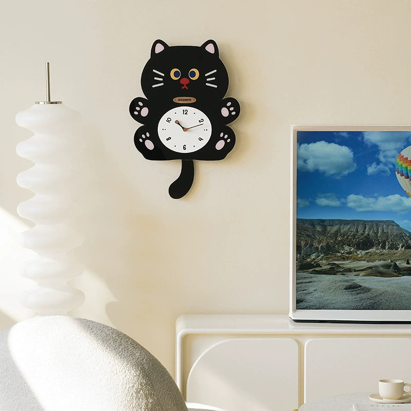Cat-Themed Silent Wall Clock – Eco-Friendly, Artistic Design