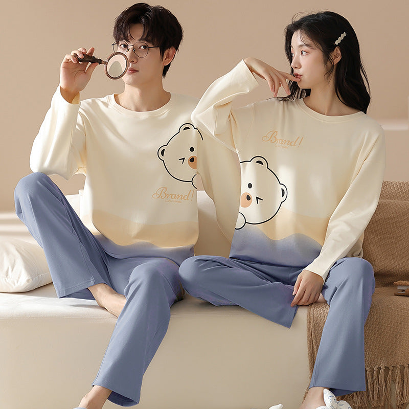 Playful Gradient Bear Cotton Couple Pajama Set