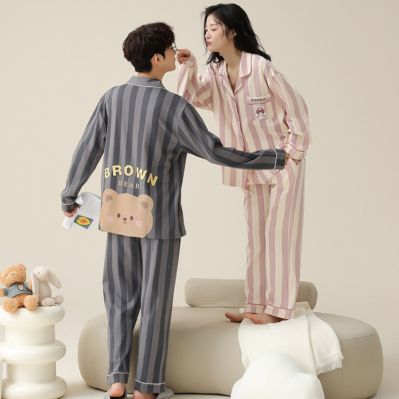 4-Piece Bear Rabbit Print Couples Pajamas Set 100% Cotton