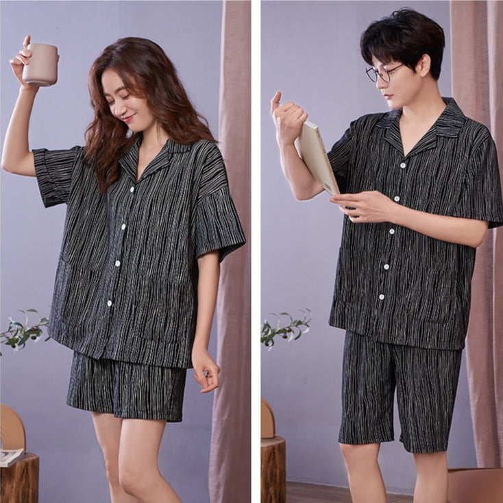 Matching Short Sleeve Pajamas Set for Men and Women 100% Cotton