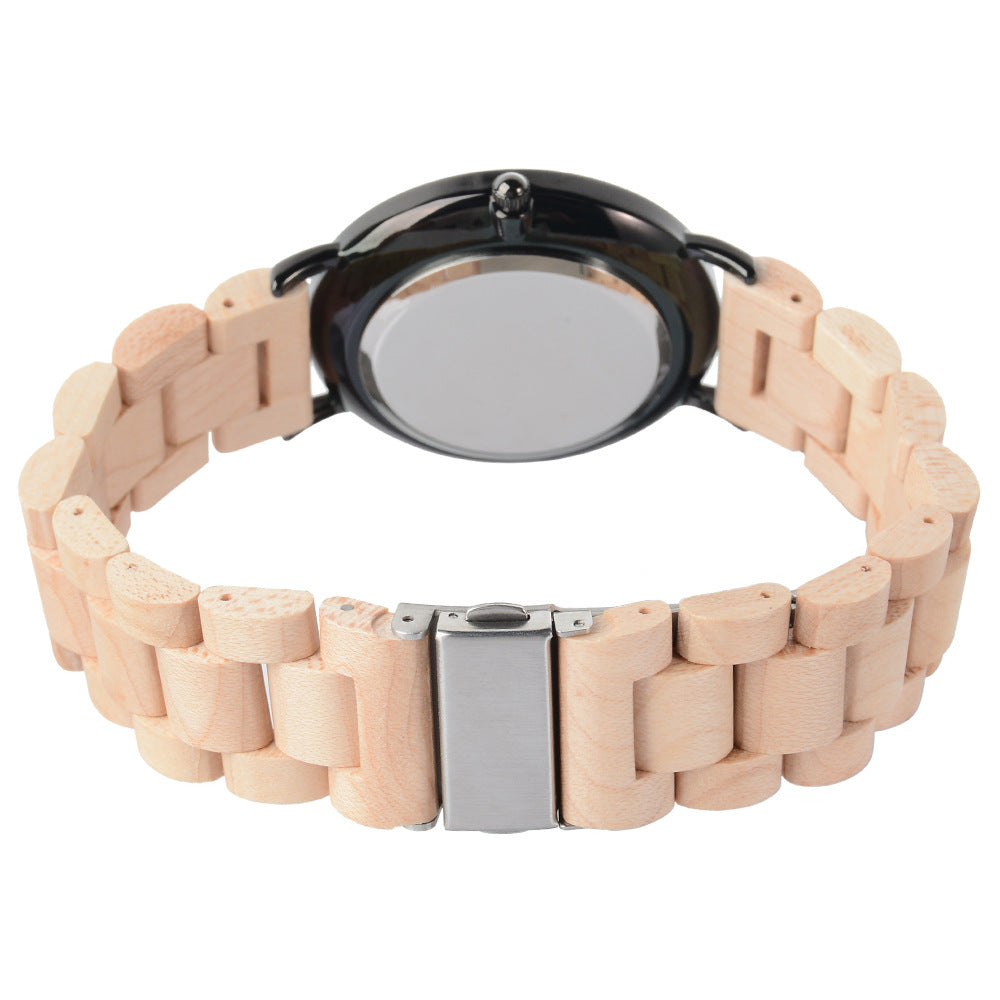Mens Wood Quartz Watch Luminous Hands and Calendar