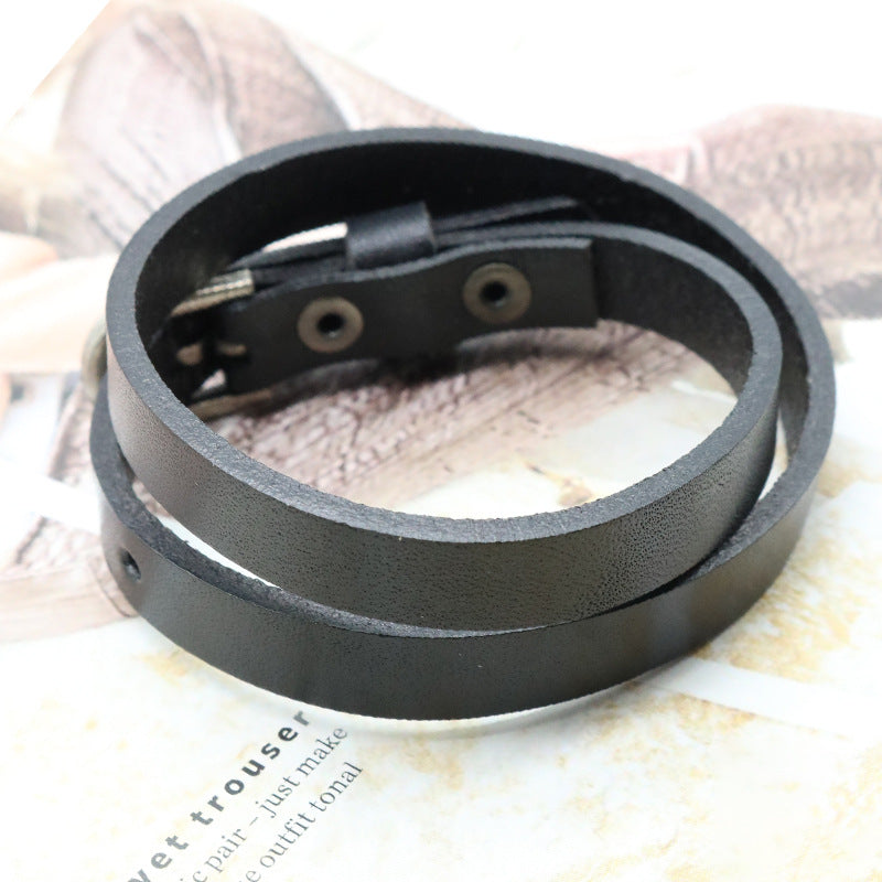 Double Wrap Mens Bracelet 22cm Leather