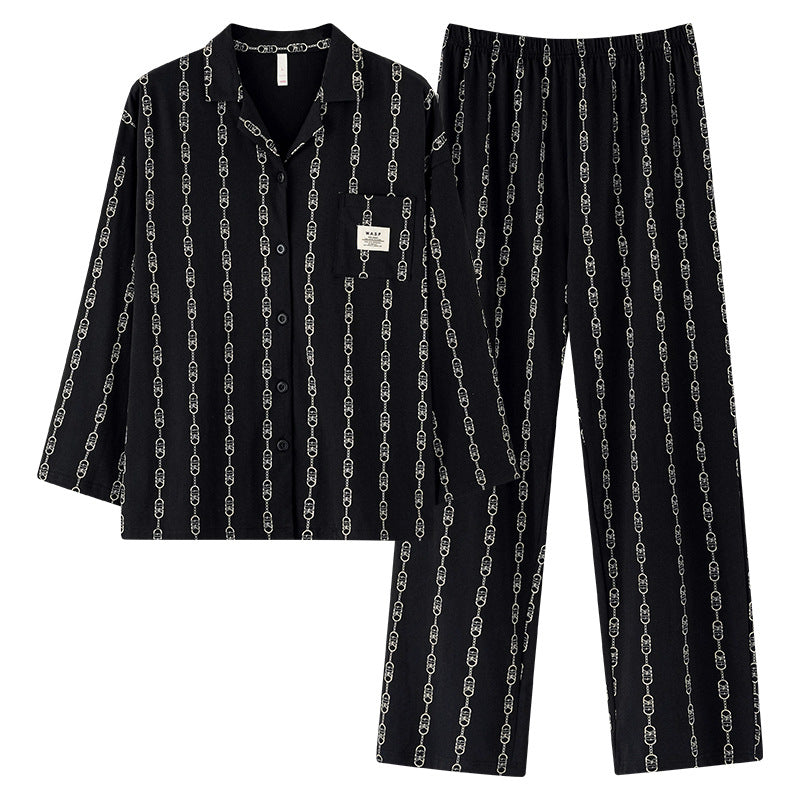 Button-Front Matching Black Couples Pajamas - Premium Cotton