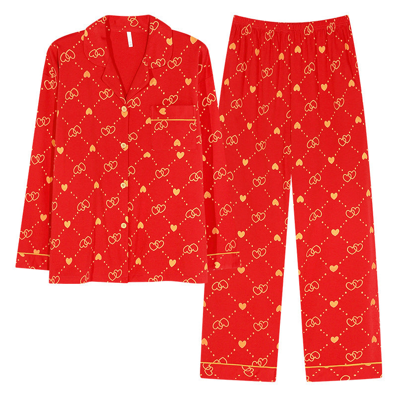 4-Piece Married Couples Red Pajamas Set 100% Cotton