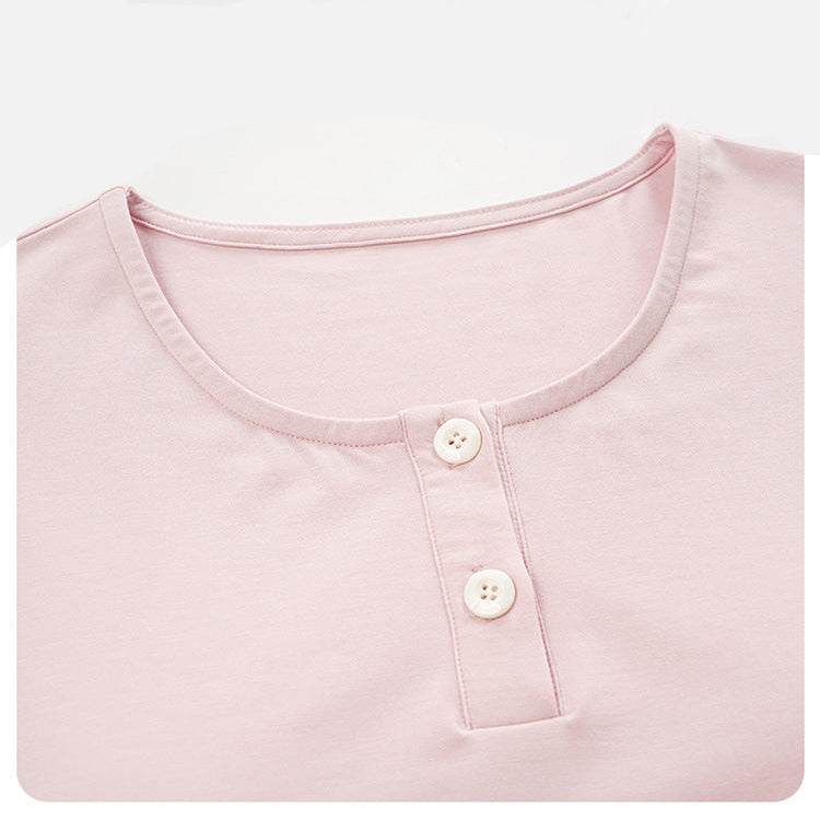 Plain Button-Front Pajamas Set 100% Polyester
