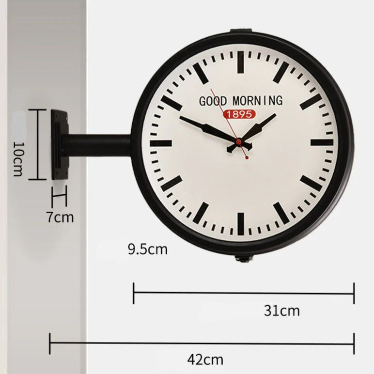 Double-Sided Station Wall Clock – Art Deco, Silent