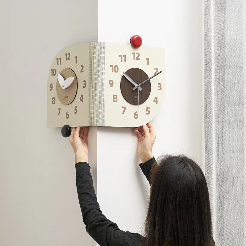 Corner Double-Sided Silent Wall Clock (Dual Time)