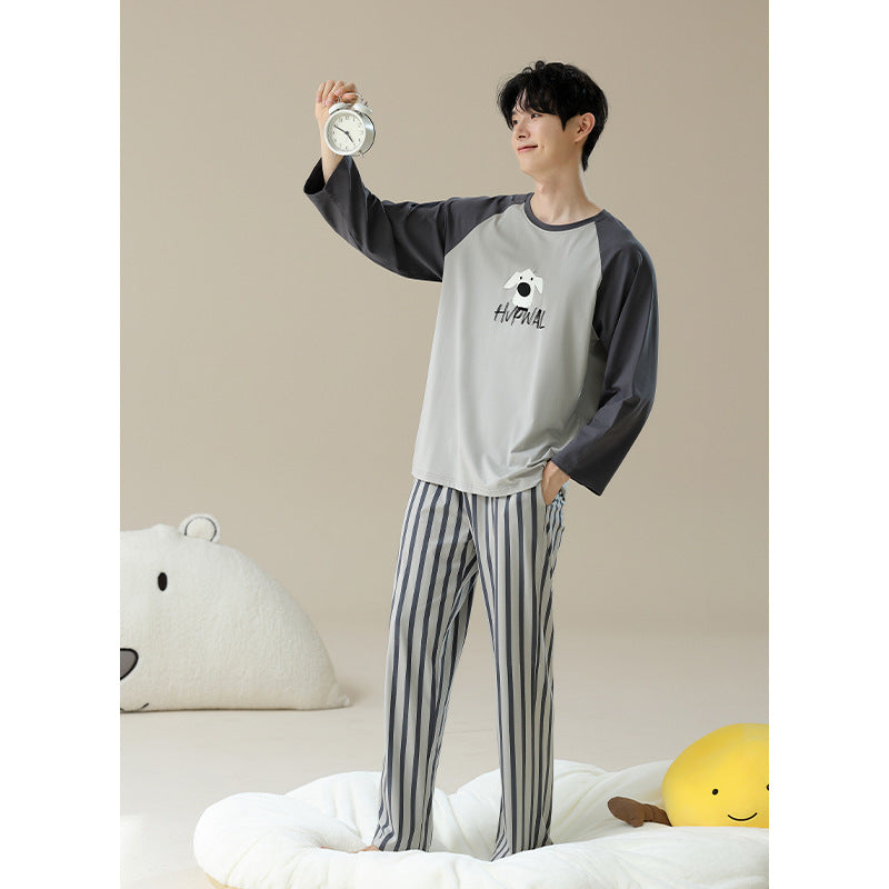 4-Piece Striped Puppy Cozy PJs Set for Couples