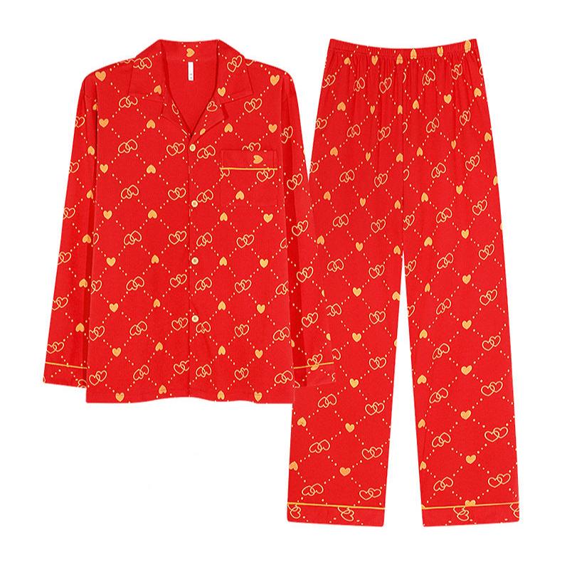 4-Piece Married Couples Red Pajamas Set 100% Cotton