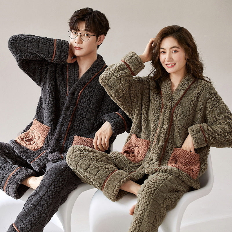 Matching Couple Pyjamas Black Flannel Nightwear Set