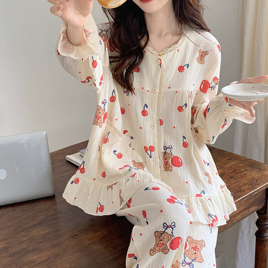Cute Bear Summer Pajamas Set for Women - 100% Yarn