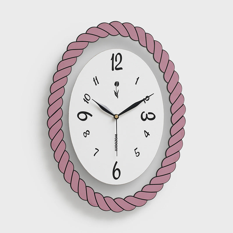 Oval Silent Wall Clock – Rope Frame (Non-Ticking)