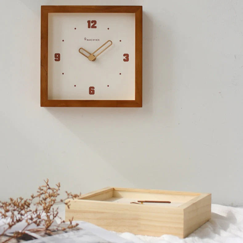 Solid Wood Silent Square Clock – Minimal Design