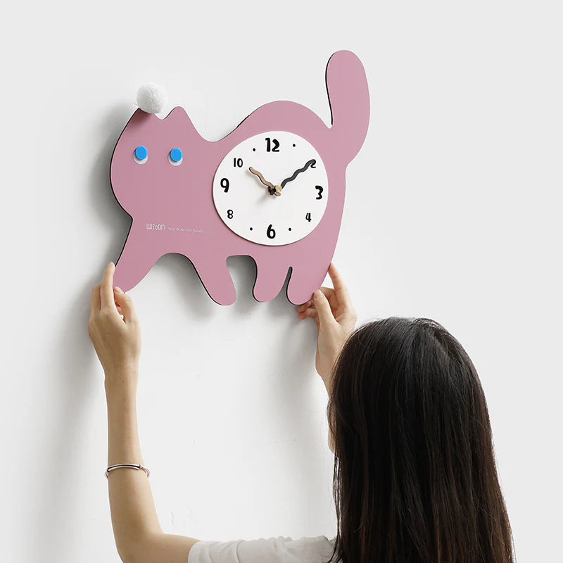 Gullei™ Cute Cat Silent Wall Clock for Kids Bedroom