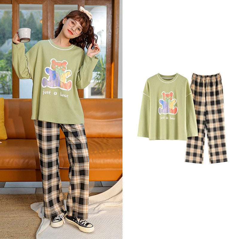 Gullei™ Bear Print Plaid Pullover Pajamas Pure Cotton