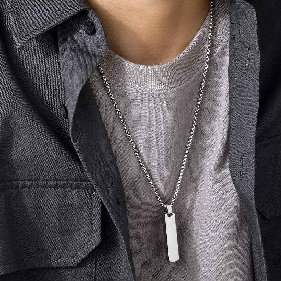 Vertical Bar Mens Necklace with Names Engraved
