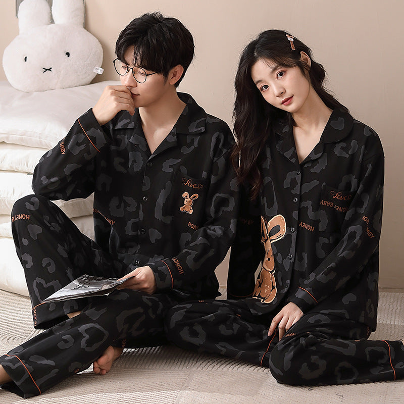 4 Piece Button Down Rabbit Print Pajamas Set 100 Cotton