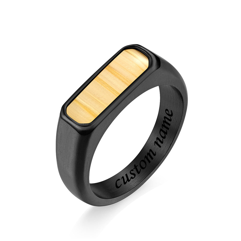 Engraved Wood and Titanium Promise Ring