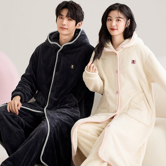 4-Piece Hoodie Winter Couples Pajamas Set