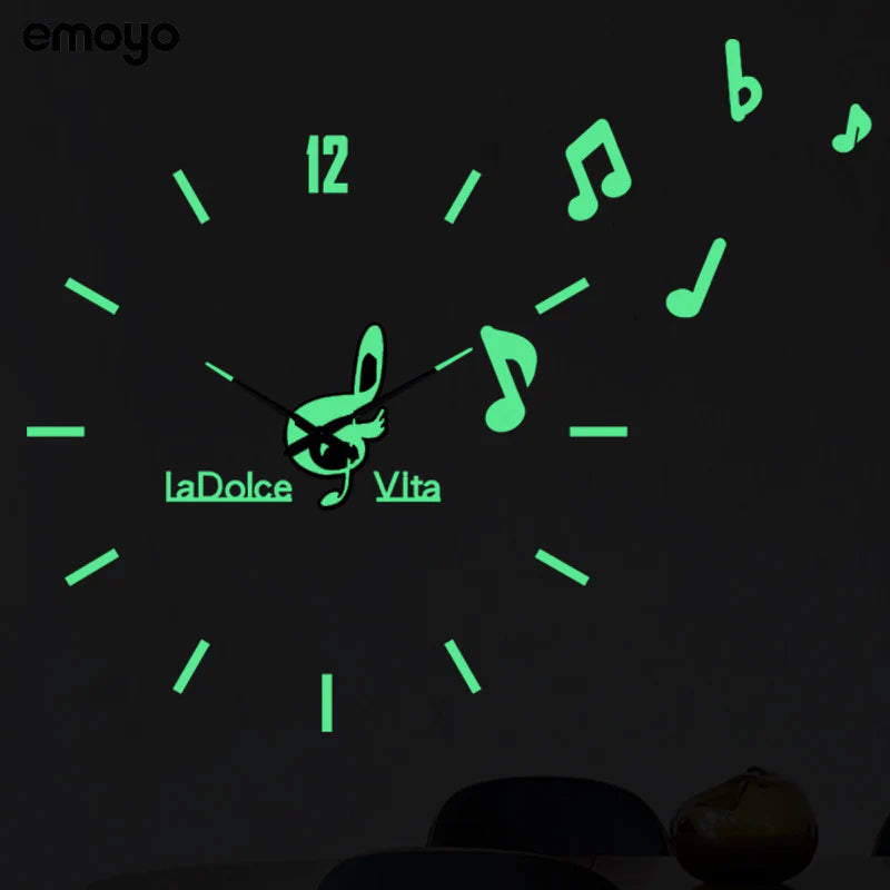 Music Notes 3D Sticker DIY Silent Wall Clock – Create Your Own Design