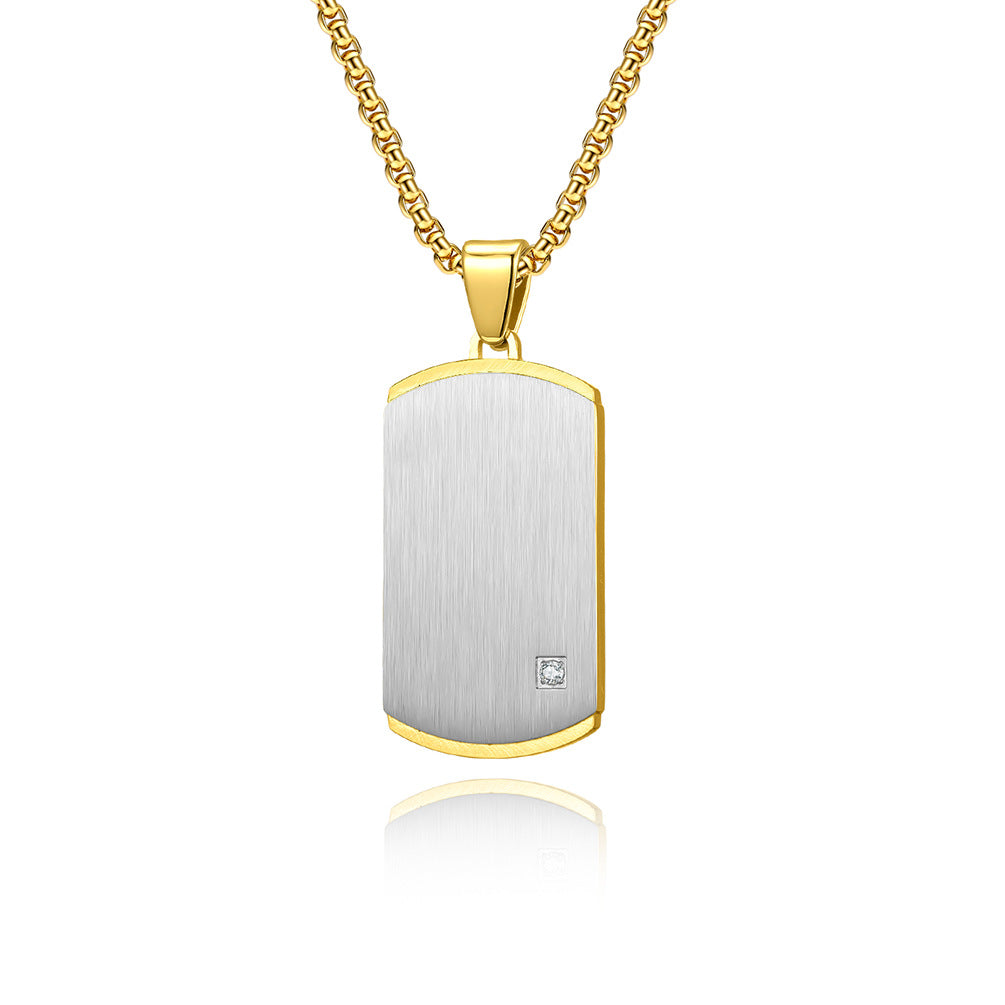 Engraved Vertical Brushed Pendant Mens Necklace