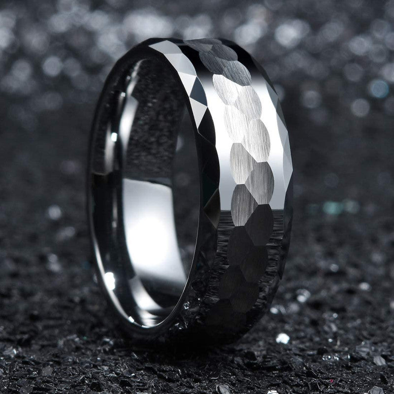 Engraved Hammered Comfort Fit Mens Wedding Band
