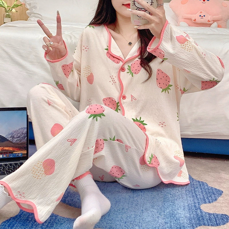 Strawberry Pattern Pajamas Set 100% Organic Cotton