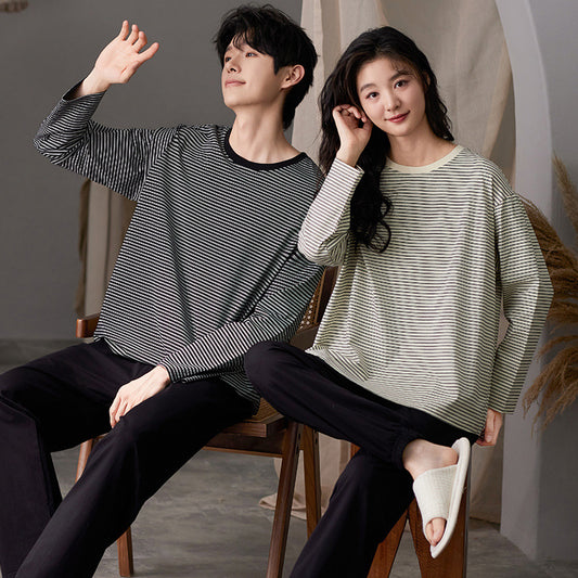 Matching Striped Couple Pajamas - Long Sleeve 100% Cotton