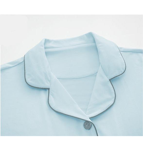 Long Sleeve Collar Matching Pajamas Set 100% Cotton