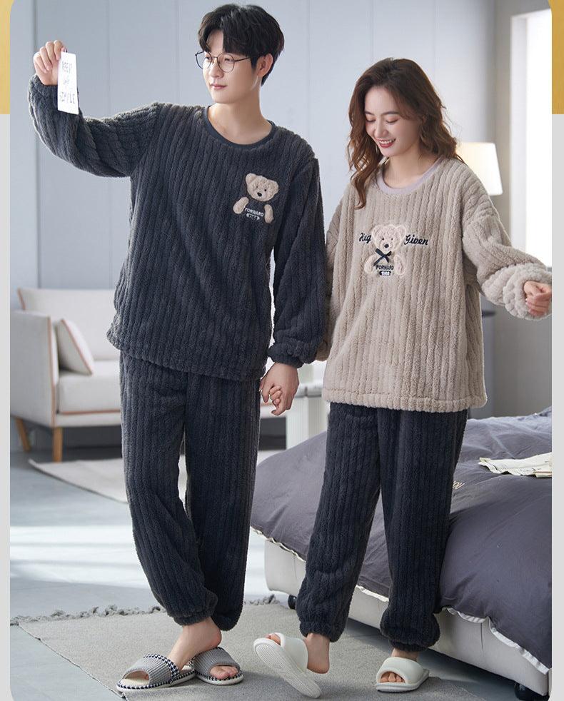 4-Piece Bear Print Winter Flannel Matching Pajamas Set