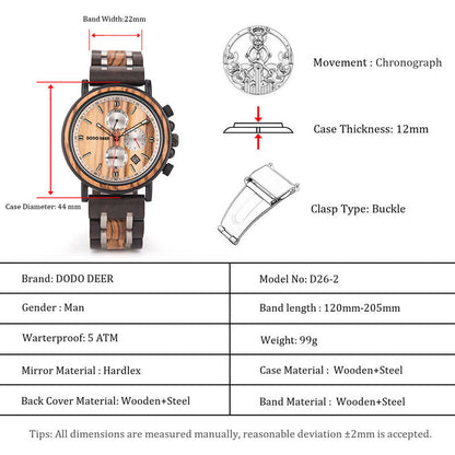 Matching Sandalwood Couple Chronograph Watch Set