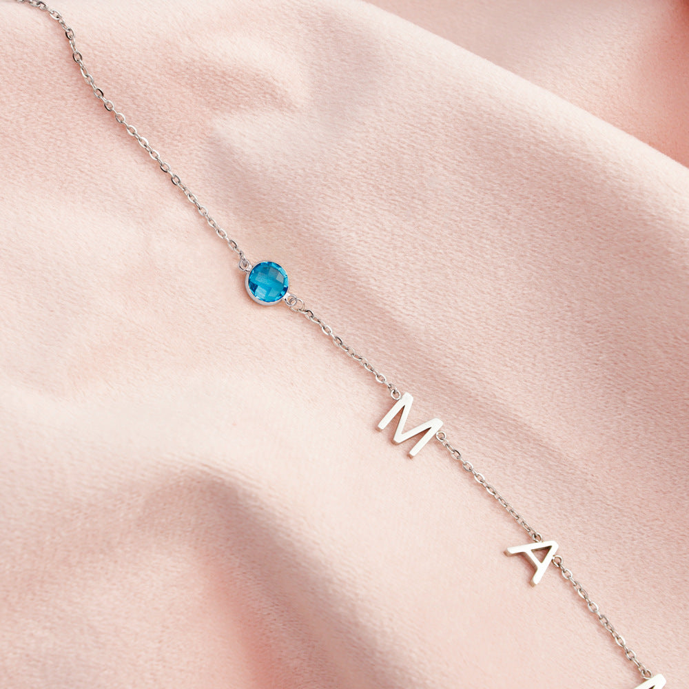 Name Initial Birthstone Necklace Gift for Mom