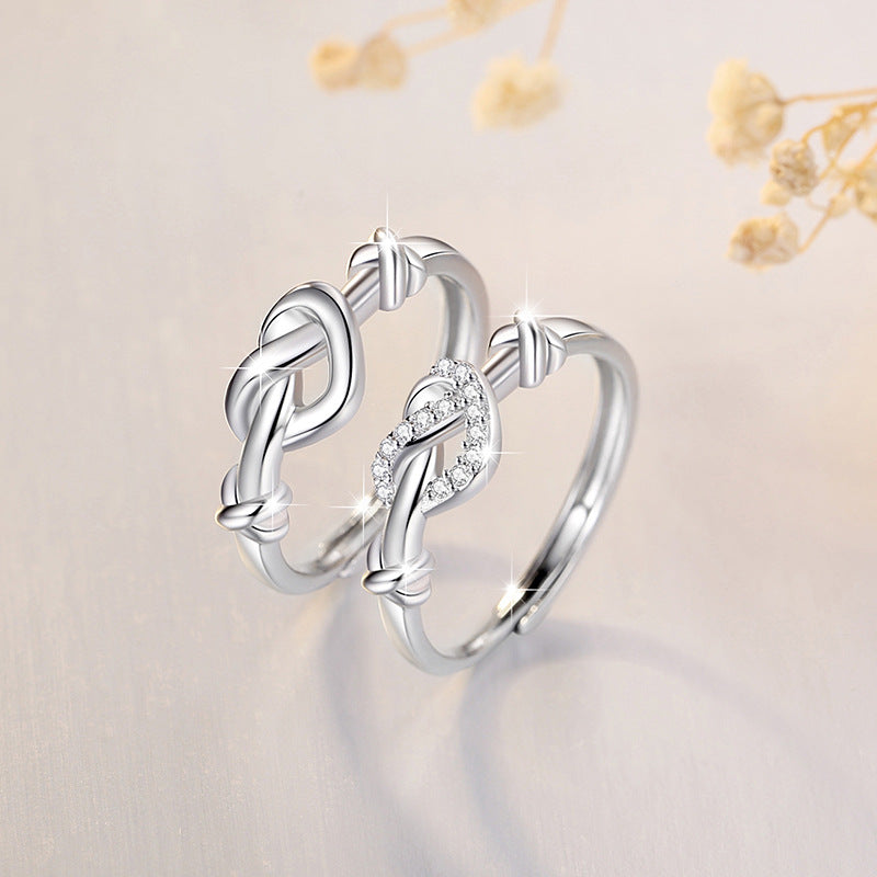 Engraved Love Knot Matching Rings for Couples