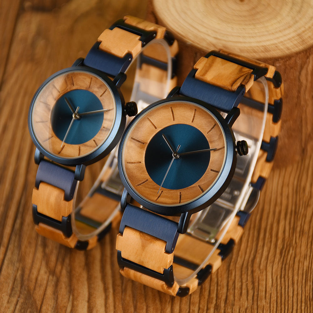 Matching Quartz Wood Couple Watch Set for Two