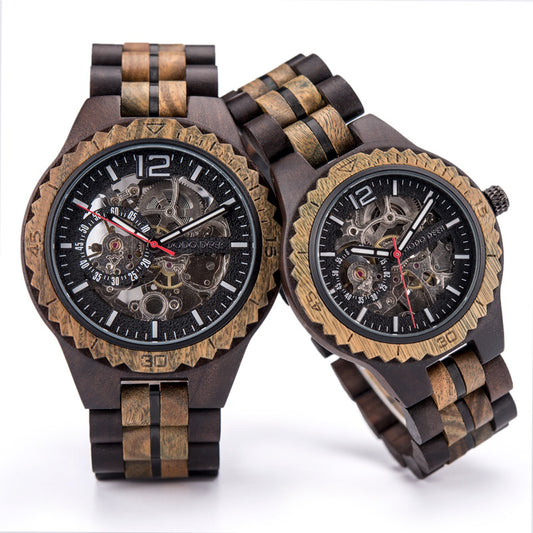Customized Wood Couple Skeleton Watch Set
