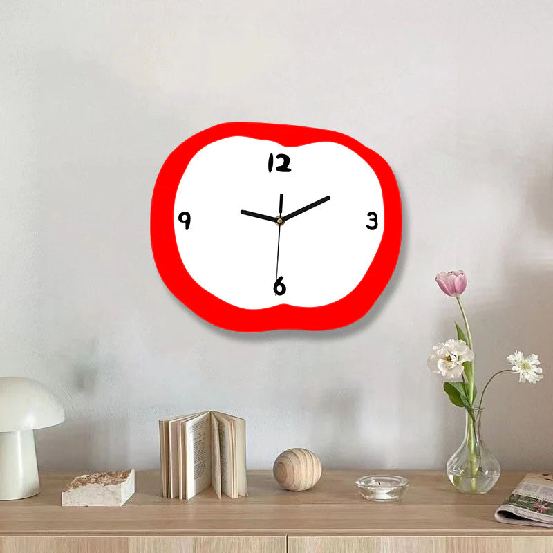 Odd Apple Shaped Silent Wall Décor Clock – Playful & Whimsical Design