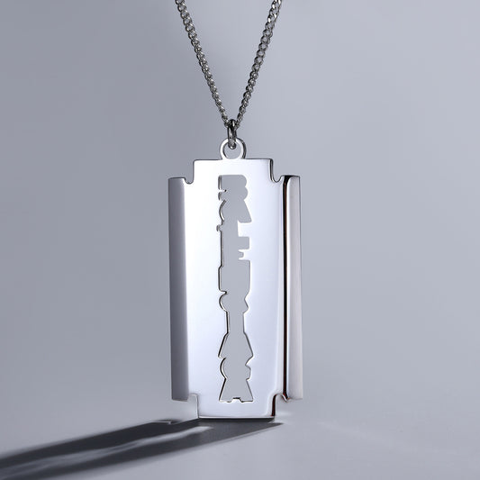 Engraved Blade Shaped Necklace Gift for Barber