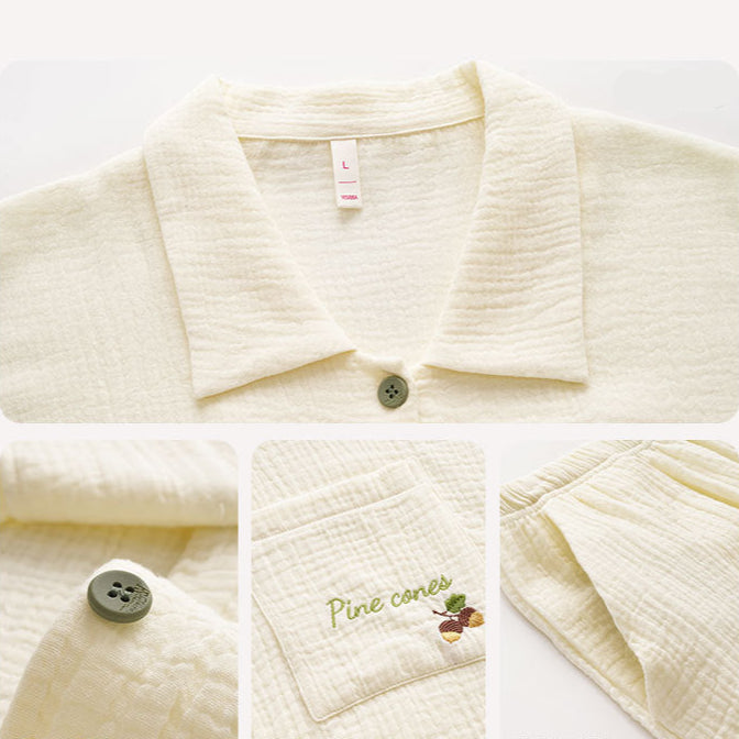 Minimalist Double-Layer Cotton Couple's Pajama Set