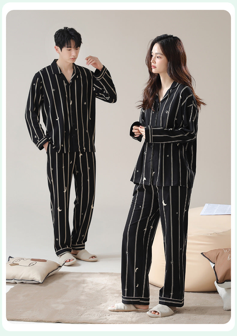 4-Piece Striped Black Matching Cotton Pajamas