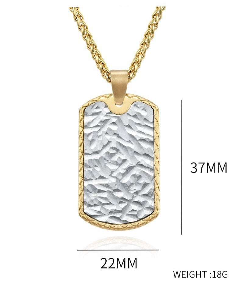 Engraved Hammered Army Pendant Mens Necklace