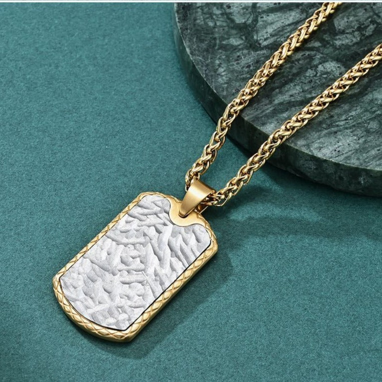 Engraved Hammered Army Pendant Mens Necklace
