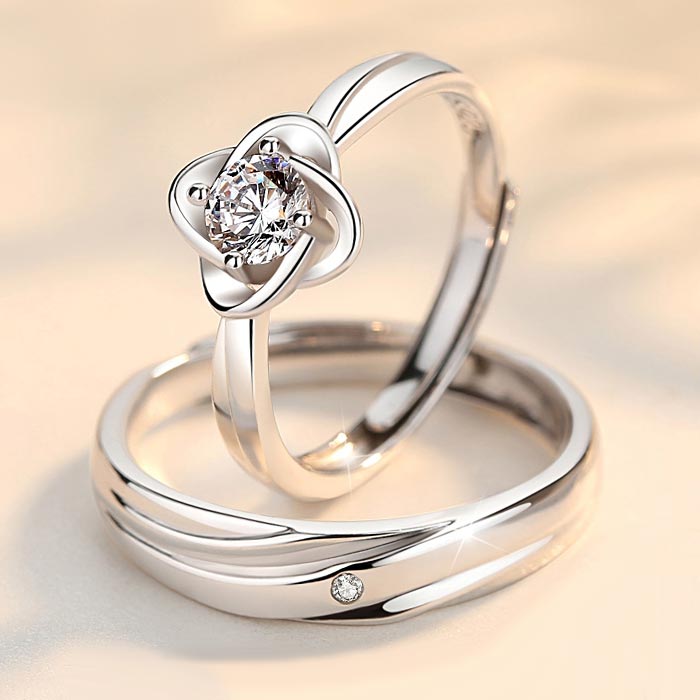 Personalized Cubic Zirconia Couple Wedding Rings Set