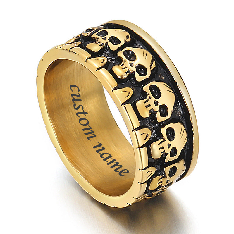 Engraved Skull Mens Fashion Ring 10mm