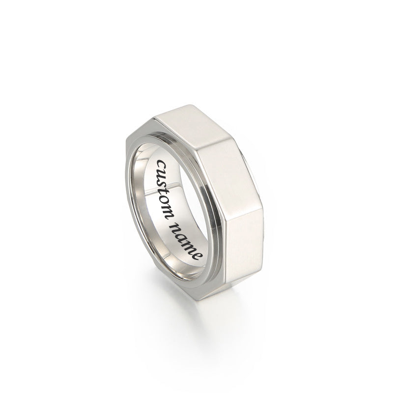 Engraved Gift for Mechanic Nut Shaped Men Ring