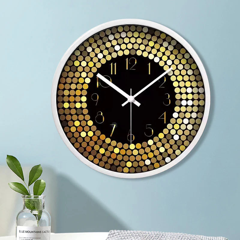 Silent Wall Clock – Glass Front Gold Dots, 30 cm
