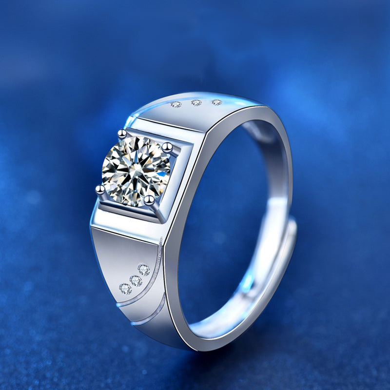 Custom 1 Carat Moissanite Diamond Mens Ring Band